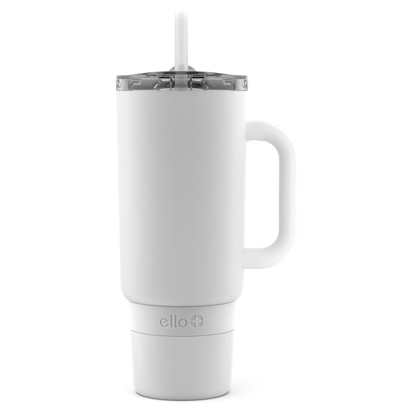 Ello Ceramic Travel Mug D Handle White with Mint Lid & Silicone