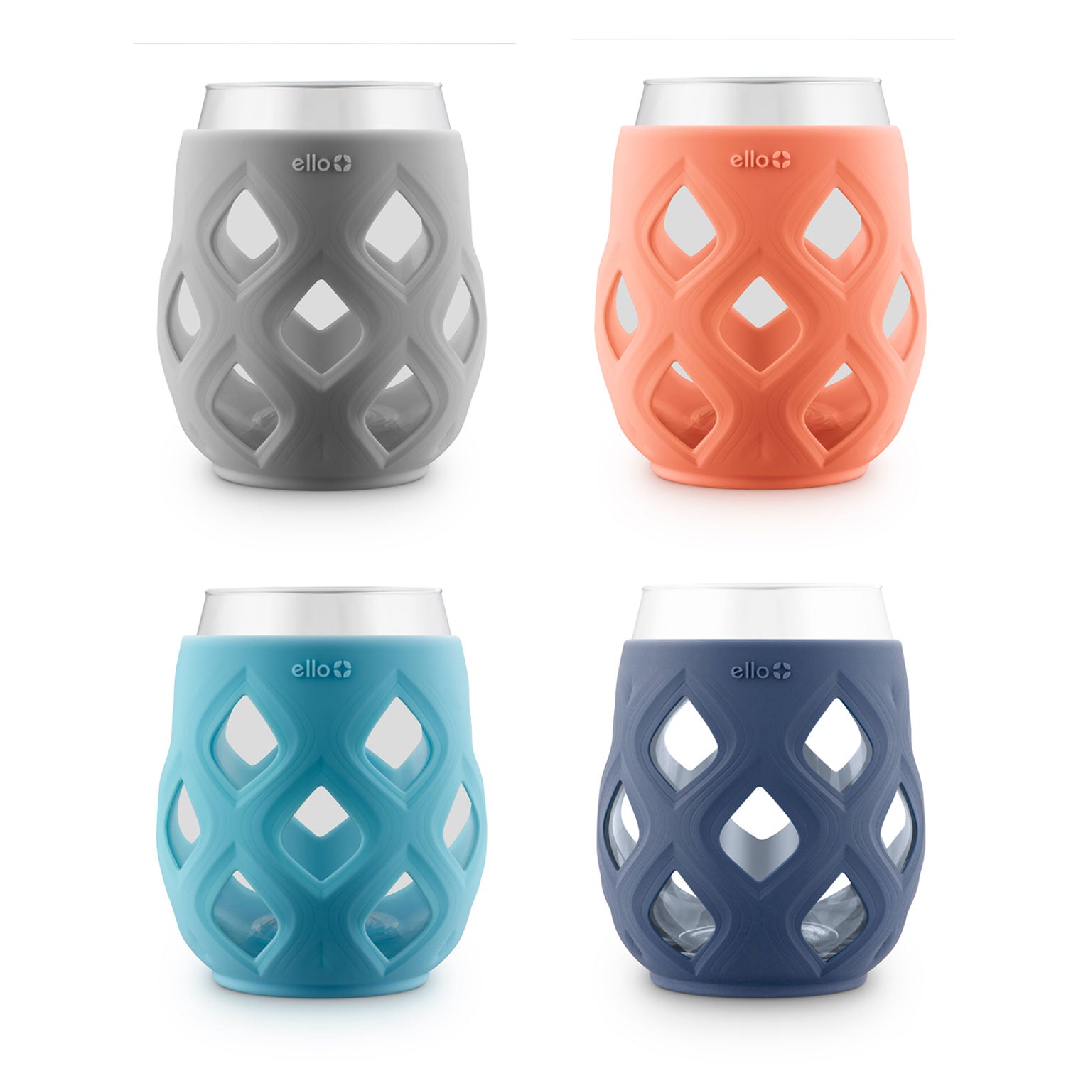 Ello Cru Stemless Wine Glass Set with Silicone Protection, 4 Pack, Paloma