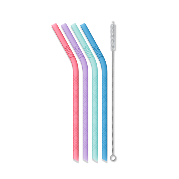 Ello Anti-Microbial Kids Silicone Reusable Straws, 26-piece Set