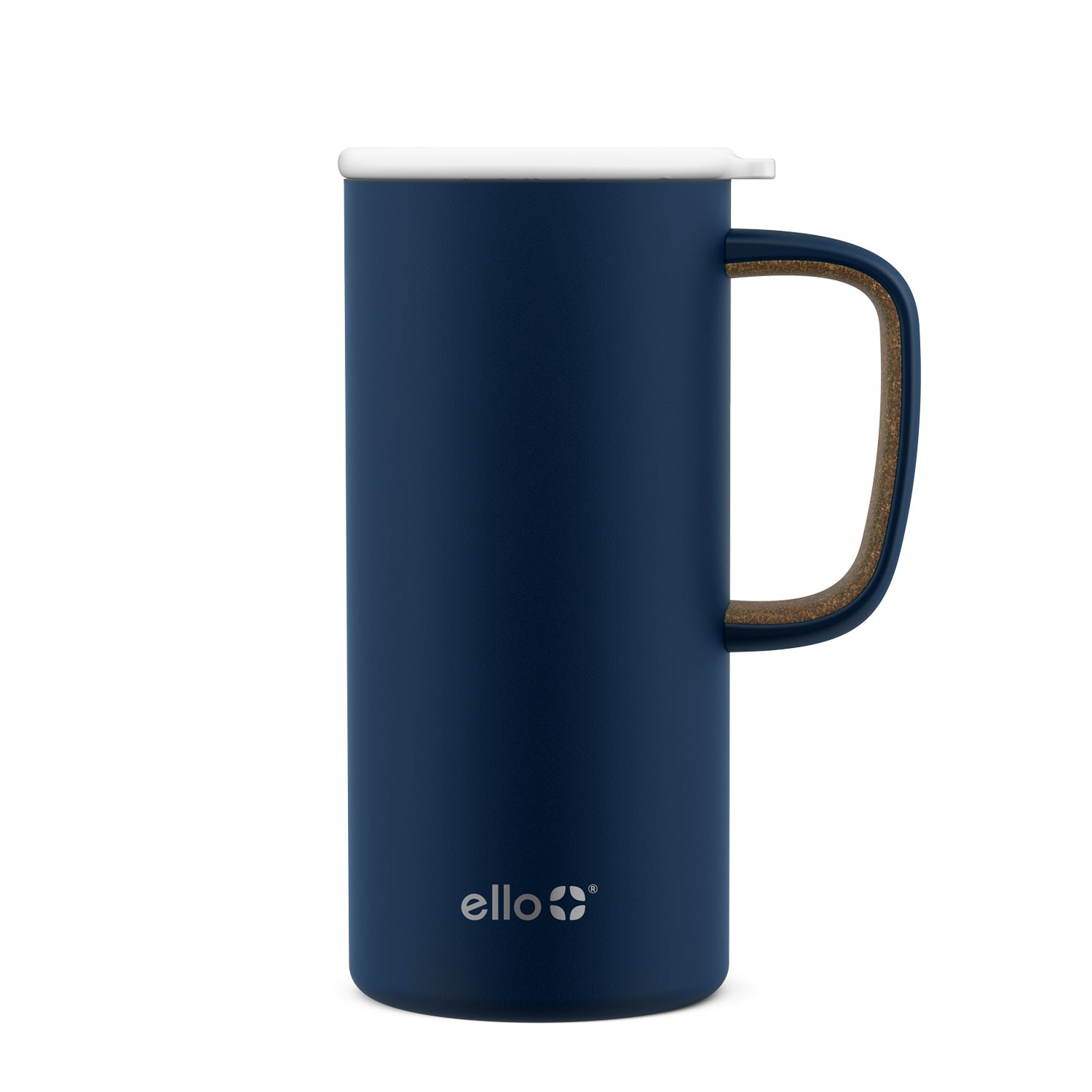 ELLO White & Teal Rippled 18oz Ceramic Coffee Travel Mug Rubber
