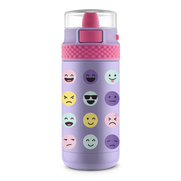 Ello Kids 12oz Stainless Steel Vacuum Insulated Smiley Faces Purple  Drinking Cup