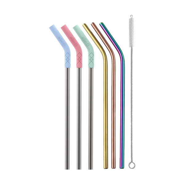 Ello Stainless Straws with Silicone Tips 8 ct