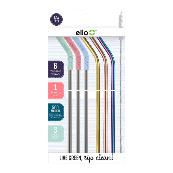 Ello Impact Reusable Stainless Steel Straws with Cleaning Brush, 4 Piece,  Berry Smoothie