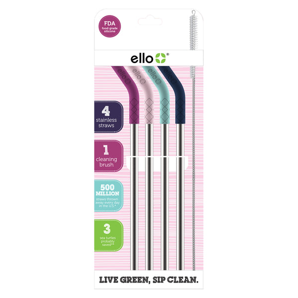 Ello 8pk Stainless/Silicone Tip Straws