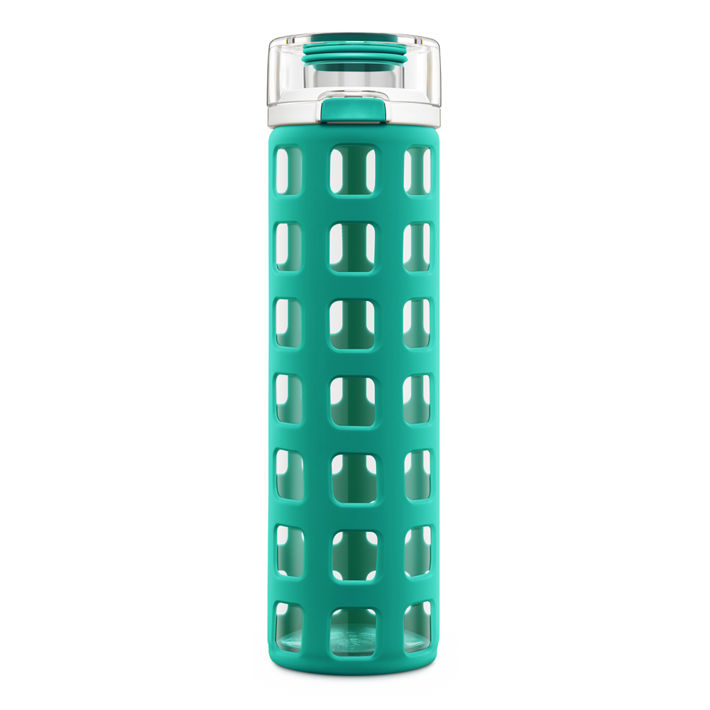 Water Bottle with Push Button Cap & Rubber Grip, Dark Blue