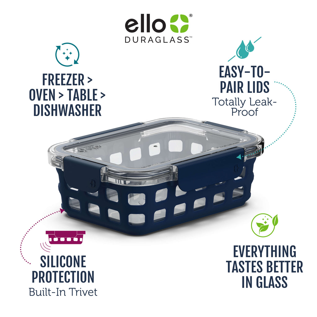 Ello Glass 3.4 Cup 27 Ounce Duraglass Food Storage Meal Prep Container Set,  10 Piece