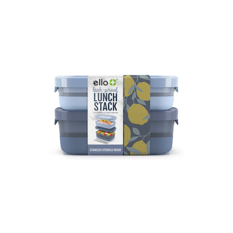 Ello 2pk Plastic Lunch Stack Food Storage Container Blue