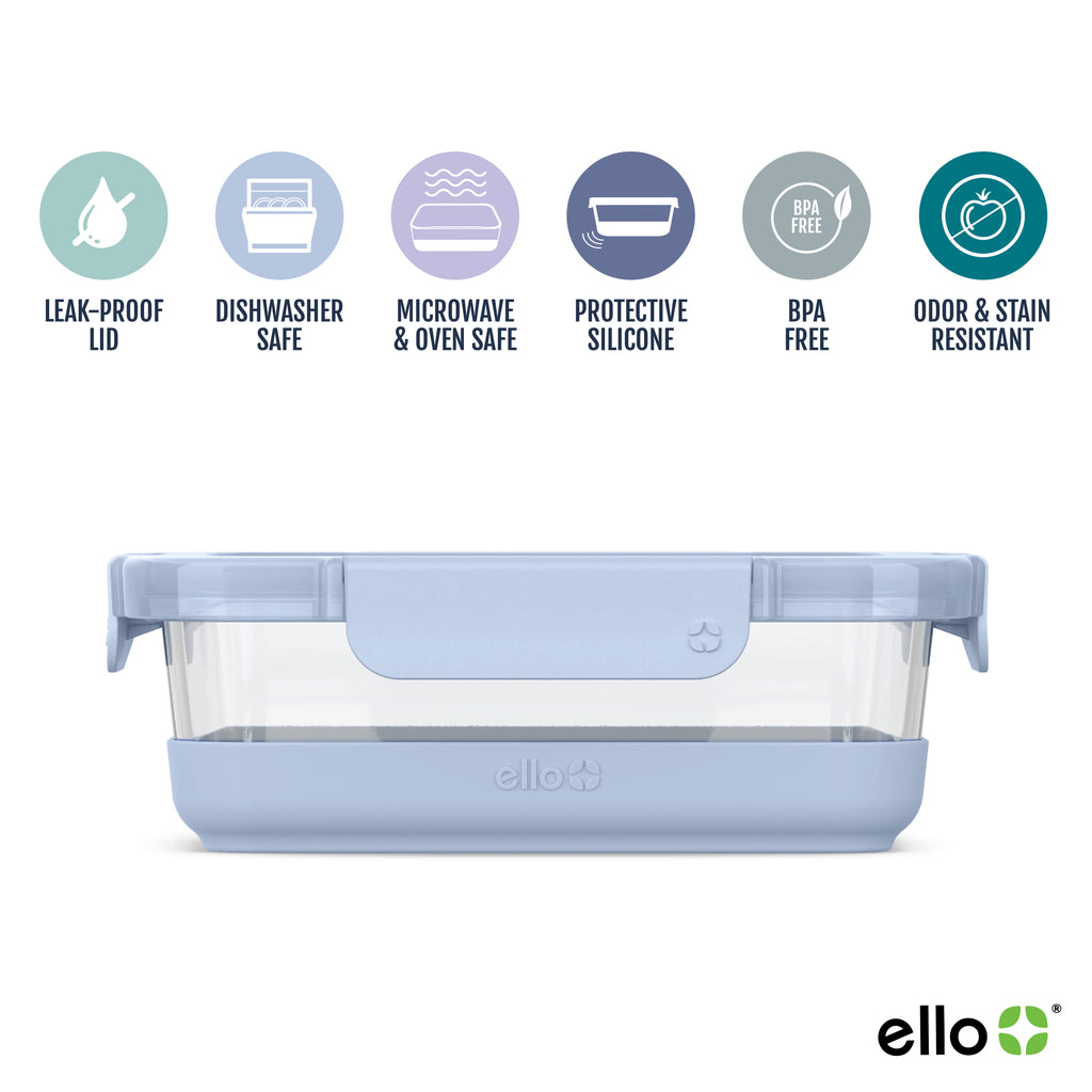  Ello Duraglass 3.4 Cup Meal Prep Sets 10Pc, 5 Pack Set- Glass Food  Storage Container with Silicone Sleeve and Airtight BPA-Free Plastic Lids,  Dishwasher, Microwave, and Freezer Safe, Evening Orchard 