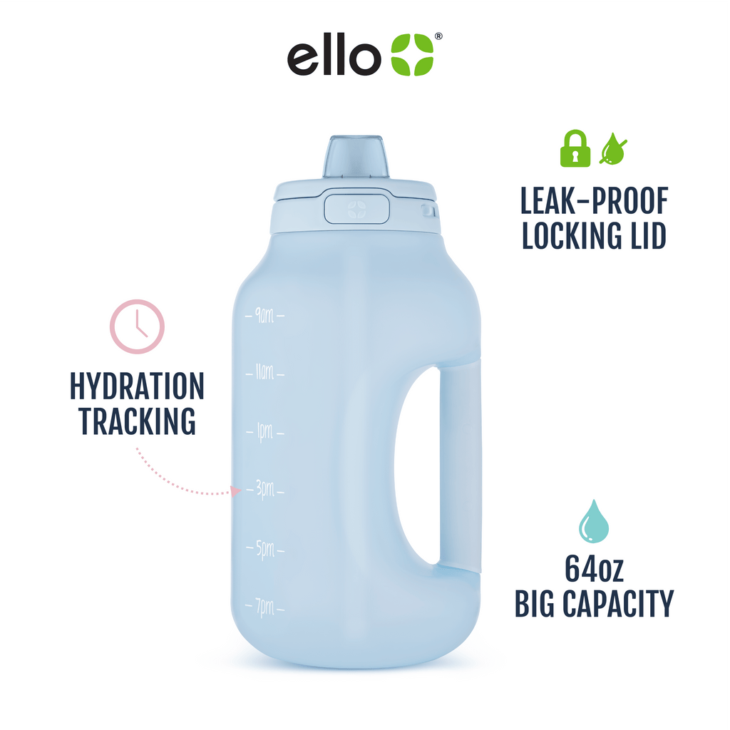 Ello Hydra 64oz Half Gallon Vacuum Insulated Stainless Steel Jug with  Locking, Leak-Proof Lid and Soft Silicone Straw, Metal Reusable Water Bottle,  Keeps Cold All Day, Halogen Blue - Yahoo Shopping