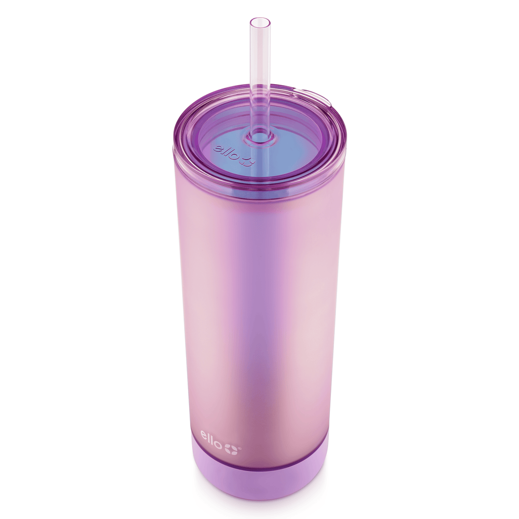 Ello Monterey 24oz Plastic Tumbler with Straw and Built-In Silicone  Coaster, Premium Double Walled Insulation