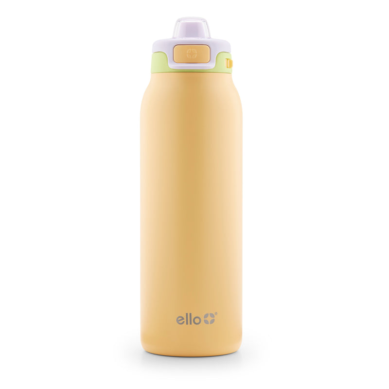 Ello Thrive Glass Water Bottle with Wood Cap. White Patterned W