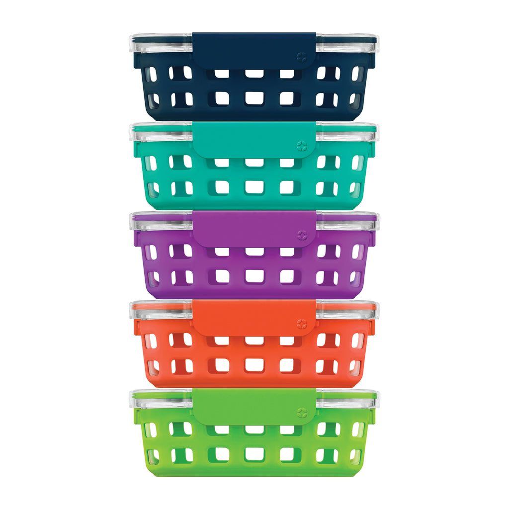 Glad Design Series Containers & Lids, Medium Rectangle, 3 Cups - 4 containers & lids