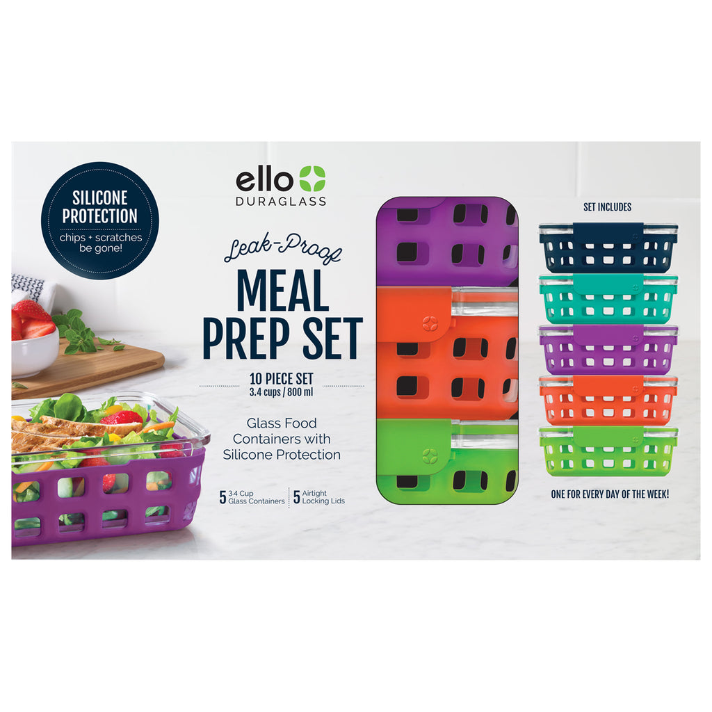 Ello DuraGlass Meal Prep Food Storage Container Set, 10 pc