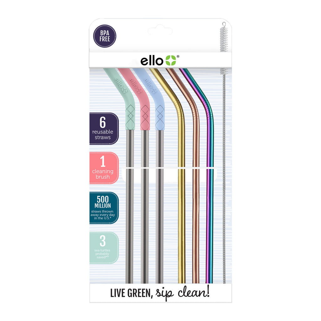 Ello Plastic Reusable Straws - 8pk Set